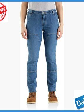 Relaxed Fit Double-Front Work Jeans with Stretch Waistband